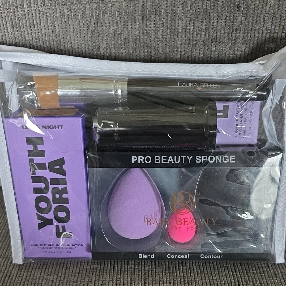 Makeup Beauty Set Includes Foundations, Brush, And Sponges - Variety Of Brands